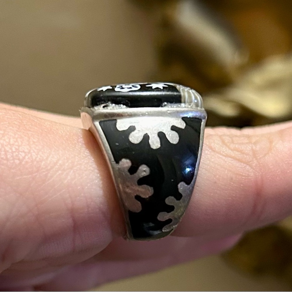 Black Murano Glass Ring by Alan K | Sterling Silver Band | Statement Piece - Picture 2 of 5